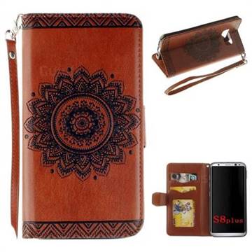 Embossed Datura Flower PU Leather Wallet Case for Samsung Galaxy Note 8 - Brown
