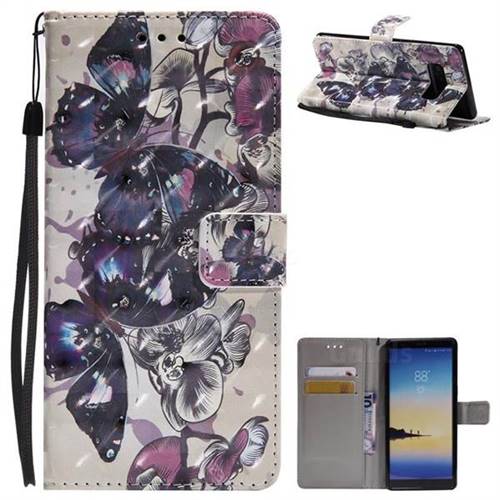 Black Butterfly 3D Painted Leather Wallet Case for Samsung Galaxy Note 8