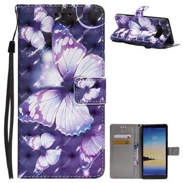 Violet butterfly 3D Painted Leather Wallet Case for Samsung Galaxy Note 8
