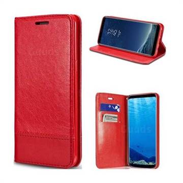 Magnetic Suck Stitching Slim Leather Wallet Case for Samsung Galaxy Note 8 - Red