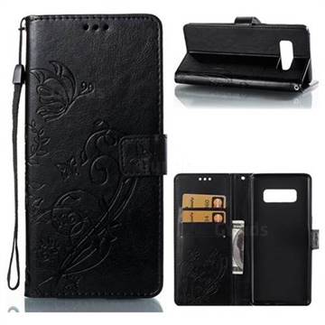 Embossing Butterfly Flower Leather Wallet Case for Samsung Galaxy Note 8 - Black