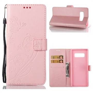 Embossing Butterfly Flower Leather Wallet Case for Samsung Galaxy Note 8 - Pink