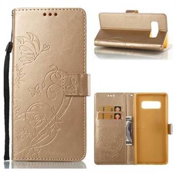 Embossing Butterfly Flower Leather Wallet Case for Samsung Galaxy Note 8 - Champagne