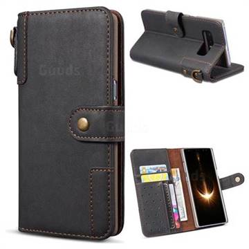 Retro Luxury Cowhide Leather Wallet Case for Samsung Galaxy Note 8 - Black