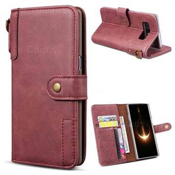 Retro Luxury Cowhide Leather Wallet Case for Samsung Galaxy Note 8 - Wine Red