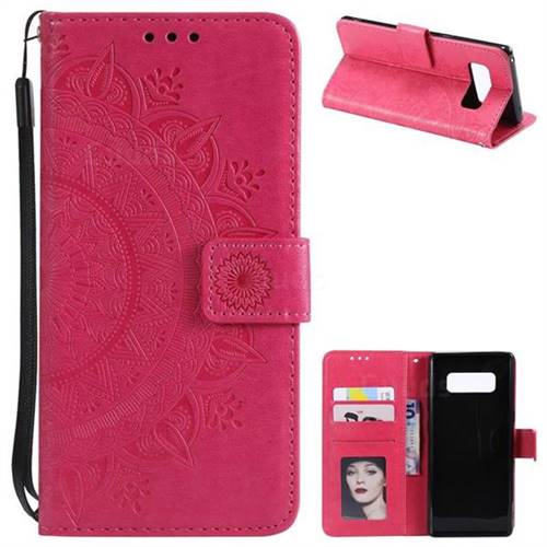 Intricate Embossing Datura Leather Wallet Case for Samsung Galaxy Note 8 - Rose Red
