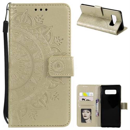Intricate Embossing Datura Leather Wallet Case for Samsung Galaxy Note 8 - Golden