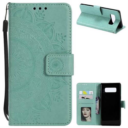 Intricate Embossing Datura Leather Wallet Case for Samsung Galaxy Note 8 - Mint Green