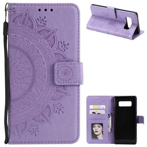 Intricate Embossing Datura Leather Wallet Case for Samsung Galaxy Note 8 - Purple