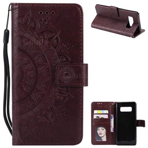 Intricate Embossing Datura Leather Wallet Case for Samsung Galaxy Note 8 - Brown