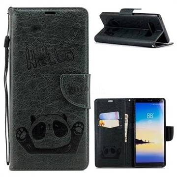 Embossing Hello Panda Leather Wallet Phone Case for Samsung Galaxy Note 8 - Seagreen