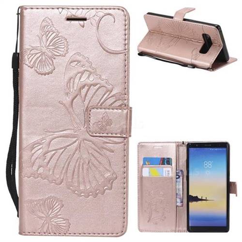 Embossing 3D Butterfly Leather Wallet Case for Samsung Galaxy Note 8 - Rose Gold