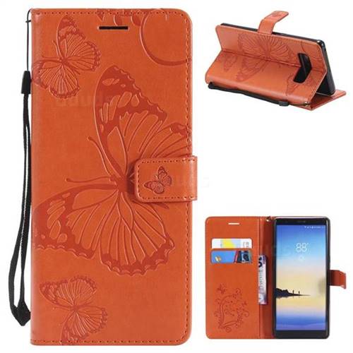 Embossing 3D Butterfly Leather Wallet Case for Samsung Galaxy Note 8 - Orange