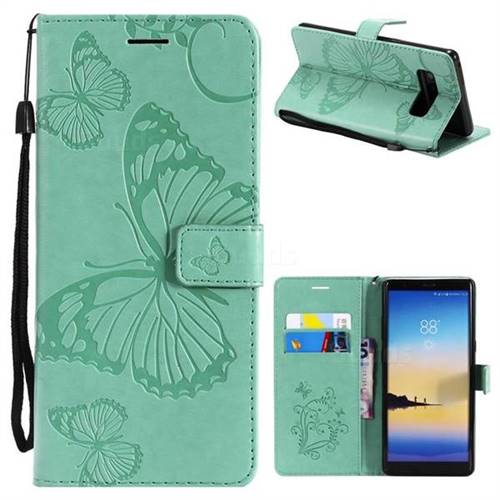 Embossing 3D Butterfly Leather Wallet Case for Samsung Galaxy Note 8 - Green