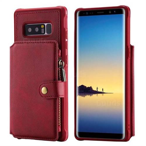 Retro Luxury Multifunction Zipper Leather Phone Back Cover for Samsung Galaxy Note 8 - Red