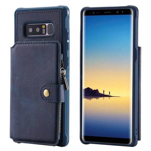 Retro Luxury Multifunction Zipper Leather Phone Back Cover for Samsung Galaxy Note 8 - Blue