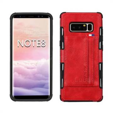 Luxury Shatter-resistant Leather Coated Card Phone Case for Samsung Galaxy Note 8 - Red