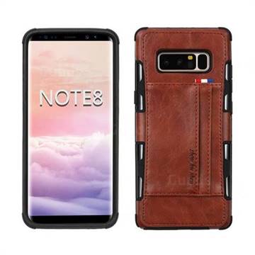 Luxury Shatter-resistant Leather Coated Card Phone Case for Samsung Galaxy Note 8 - Brown