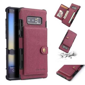 Brush Multi-function Leather Phone Case for Samsung Galaxy Note 8 - Wine Red
