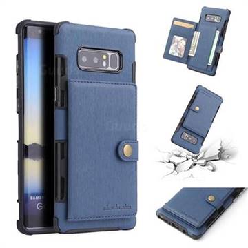 Brush Multi-function Leather Phone Case for Samsung Galaxy Note 8 - Blue