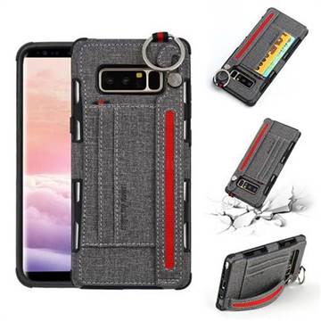 British Style Canvas Pattern Multi-function Leather Phone Case for Samsung Galaxy Note 8 - Gray