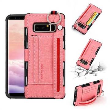 British Style Canvas Pattern Multi-function Leather Phone Case for Samsung Galaxy Note 8 - Pink
