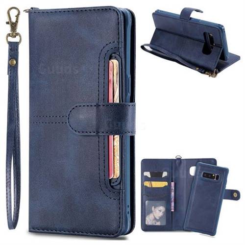 Retro Multi-functional Detachable Leather Wallet Phone Case for Samsung Galaxy Note 8 - Blue