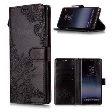 Intricate Embossing Lotus Mandala Flower Leather Wallet Case for Samsung Galaxy Note 8 - Black