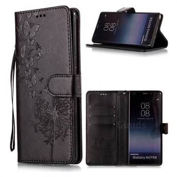 Intricate Embossing Dandelion Butterfly Leather Wallet Case for Samsung Galaxy Note 8 - Black