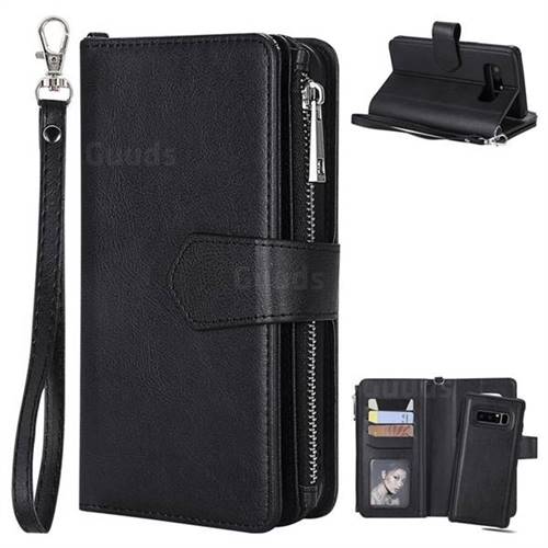 Retro Luxury Multifunction Zipper Leather Phone Wallet for Samsung Galaxy Note 8 - Black