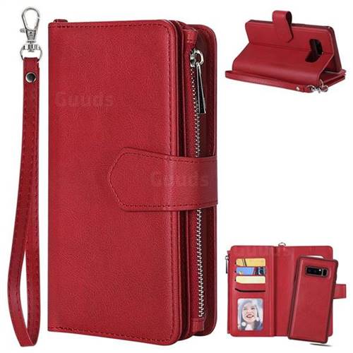 Retro Luxury Multifunction Zipper Leather Phone Wallet for Samsung Galaxy Note 8 - Red