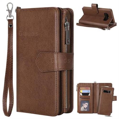 Retro Luxury Multifunction Zipper Leather Phone Wallet for Samsung Galaxy Note 8 - Brown