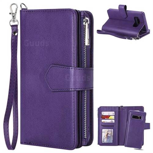 Retro Luxury Multifunction Zipper Leather Phone Wallet for Samsung Galaxy Note 8 - Purple