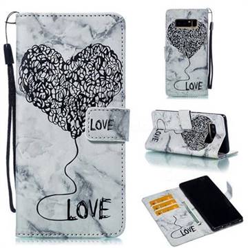 Marble Heart PU Leather Wallet Phone Case for Samsung Galaxy Note 8 - Black