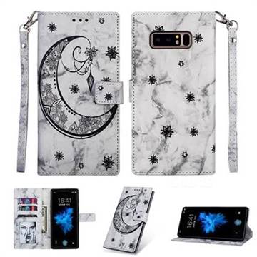 Moon Flower Marble Leather Wallet Phone Case for Samsung Galaxy Note 8 - Black