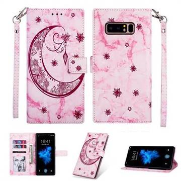 Moon Flower Marble Leather Wallet Phone Case for Samsung Galaxy Note 8 - Rose