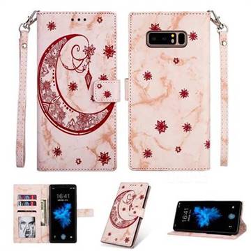 Moon Flower Marble Leather Wallet Phone Case for Samsung Galaxy Note 8 - Pink
