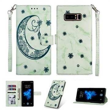Moon Flower Marble Leather Wallet Phone Case for Samsung Galaxy Note 8 - Green