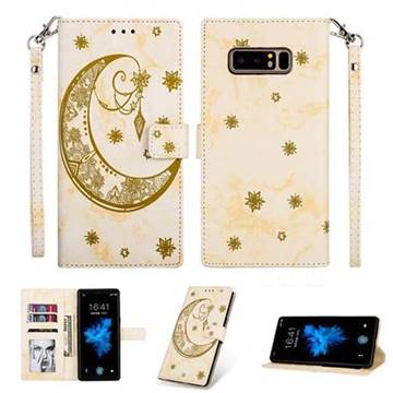 Moon Flower Marble Leather Wallet Phone Case for Samsung Galaxy Note 8 - Yellow