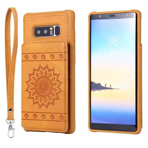 Luxury Embossing Sunflower Multifunction Leather Back Cover for Samsung Galaxy Note 8 - Brown