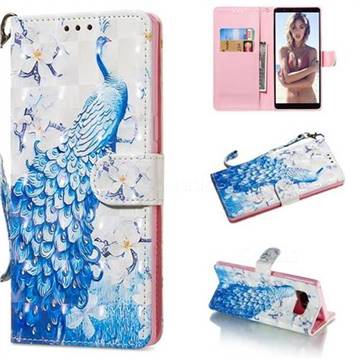 Blue Peacock 3D Painted Leather Wallet Phone Case for Samsung Galaxy Note 8