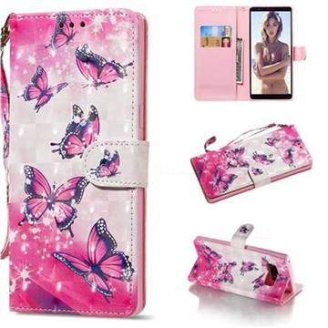 Pink Butterfly 3D Painted Leather Wallet Phone Case for Samsung Galaxy Note 8
