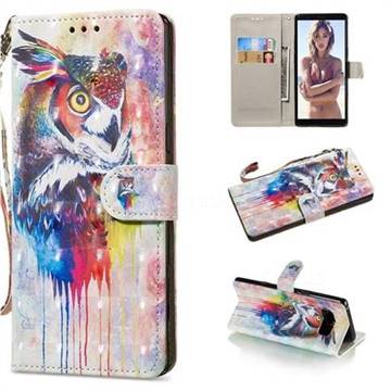 Watercolor Owl 3D Painted Leather Wallet Phone Case for Samsung Galaxy Note 8