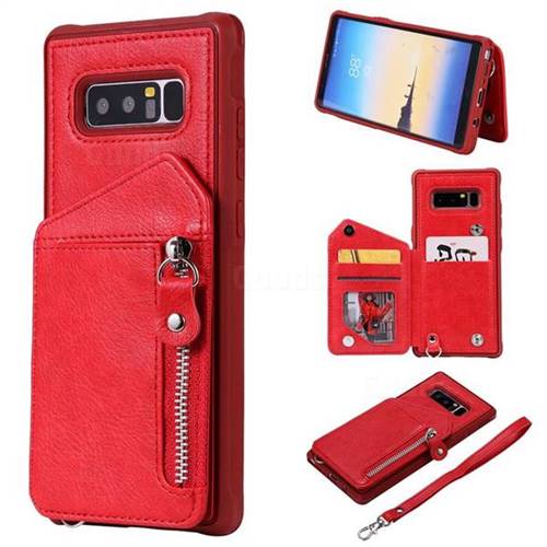 Classic Luxury Buckle Zipper Anti-fall Leather Phone Back Cover for Samsung Galaxy Note 8 - Red