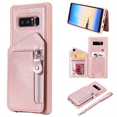 Classic Luxury Buckle Zipper Anti-fall Leather Phone Back Cover for Samsung Galaxy Note 8 - Pink