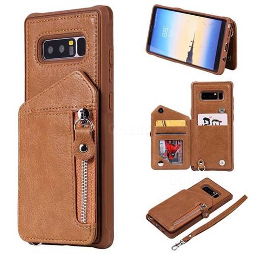 Classic Luxury Buckle Zipper Anti-fall Leather Phone Back Cover for Samsung Galaxy Note 8 - Brown