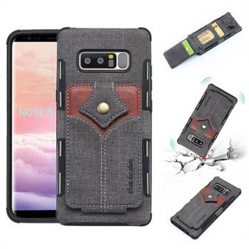 Maple Pattern Canvas Multi-function Leather Phone Back Cover for Samsung Galaxy Note 8 - Black