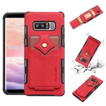 Maple Pattern Canvas Multi-function Leather Phone Back Cover for Samsung Galaxy Note 8 - Red