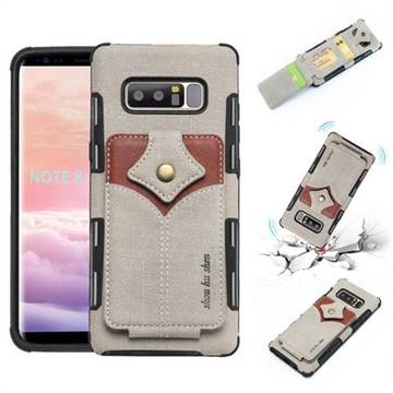 Maple Pattern Canvas Multi-function Leather Phone Back Cover for Samsung Galaxy Note 8 - Gray