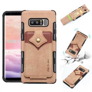 Maple Pattern Canvas Multi-function Leather Phone Back Cover for Samsung Galaxy Note 8 - Khaki